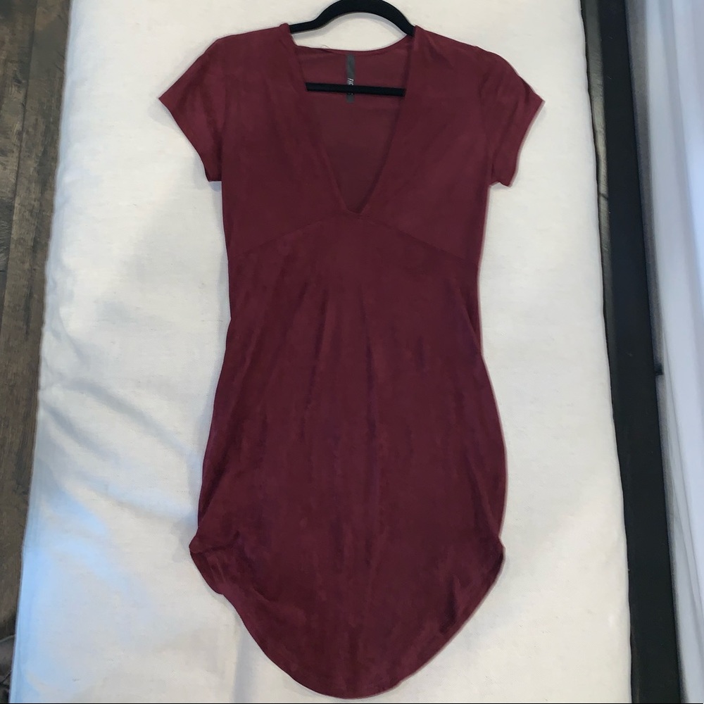 Tic Toc Maroon Suede Deep V Bodycon